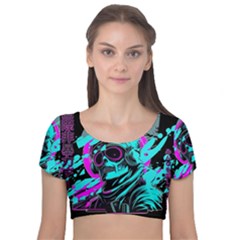 Aesthetic Art  Velvet Short Sleeve Crop Top  by Internationalstore