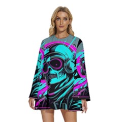 Aesthetic Art  Round Neck Long Sleeve Bohemian Style Chiffon Mini Dress by Internationalstore