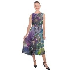 Abstract Blossoms  Midi Tie-back Chiffon Dress by Internationalstore