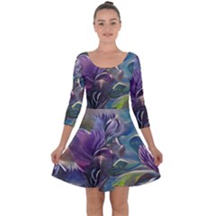 Abstract Blossoms  Quarter Sleeve Skater Dress by Internationalstore