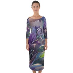 Abstract Blossoms  Quarter Sleeve Midi Bodycon Dress by Internationalstore