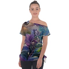 Abstract Blossoms  Off Shoulder Tie-up T-shirt