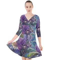 Abstract Blossoms  Quarter Sleeve Front Wrap Dress by Internationalstore