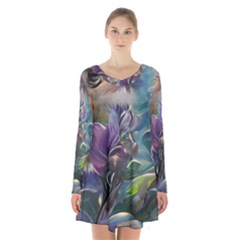 Abstract Blossoms  Long Sleeve Velvet V-neck Dress by Internationalstore