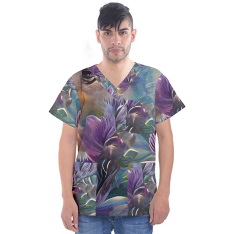 Abstract Blossoms  Men s V-neck Scrub Top by Internationalstore