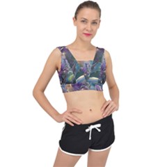 Abstract Blossoms  V-back Sports Bra by Internationalstore