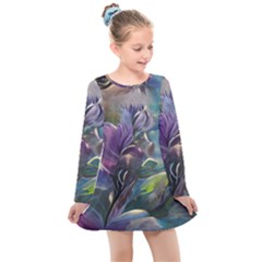 Abstract Blossoms  Kids  Long Sleeve Dress by Internationalstore