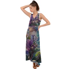 Abstract Blossoms  V-neck Chiffon Maxi Dress