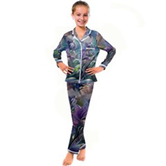 Abstract Blossoms  Kids  Satin Long Sleeve Pajamas Set