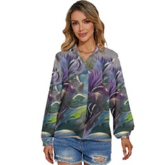 Abstract Blossoms  Women s Long Sleeve Button Up Shirt