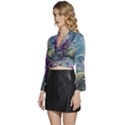 Abstract Blossoms  Long Sleeve Tie Back Satin Wrap Top View2