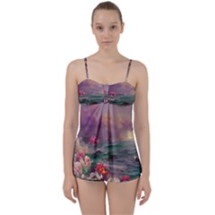 Abstract Flowers  Babydoll Tankini Set