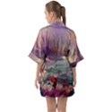 Abstract Flowers  Half Sleeve Satin Kimono  View2