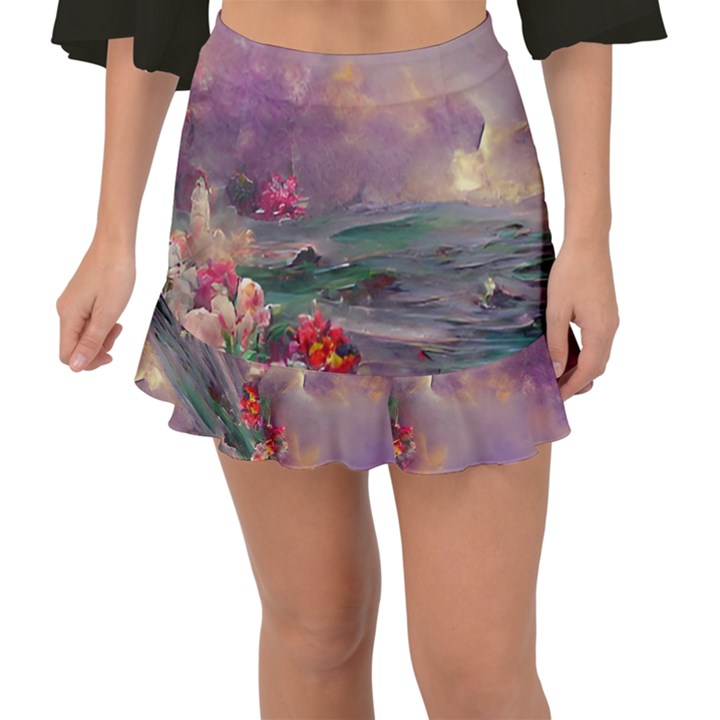 Abstract Flowers  Fishtail Mini Chiffon Skirt