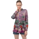 Abstract Flowers  Long Sleeve Satin Shirt View1