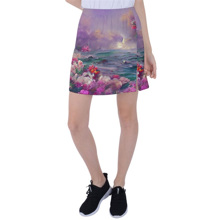 Abstract Flowers  Tennis Skirt