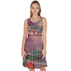 Abstract Flowers  Knee Length Skater Dress With Pockets