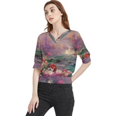 Abstract Flowers  Quarter Sleeve Blouse