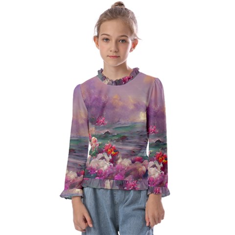 Abstract Flowers  Kids  Frill Detail T-shirt by Internationalstore