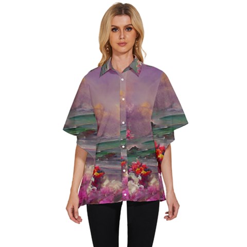 Abstract Flowers  Women s Batwing Button Up Shirt by Internationalstore