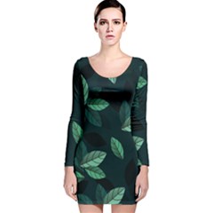 Foliage Long Sleeve Velvet Bodycon Dress