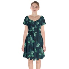 Foliage Short Sleeve Bardot Dress