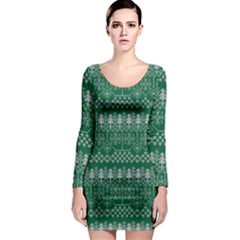 Christmas Knit Digital Long Sleeve Bodycon Dress