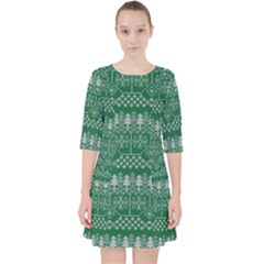 Christmas Knit Digital Quarter Sleeve Pocket Dress