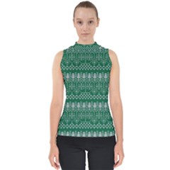 Christmas Knit Digital Mock Neck Shell Top