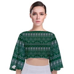 Christmas Knit Digital Tie Back Butterfly Sleeve Chiffon Top