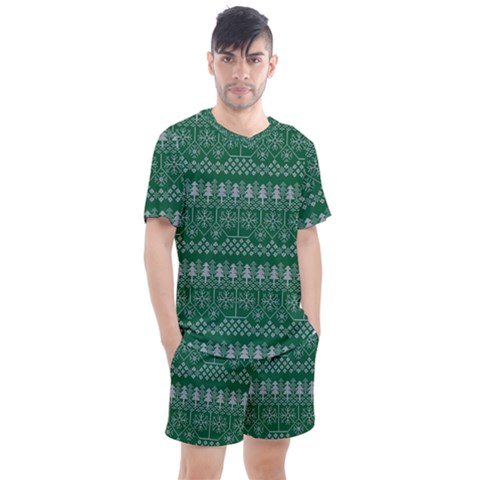 Christmas Knit Digital Men s Mesh T-shirt And Shorts Set by Mariart