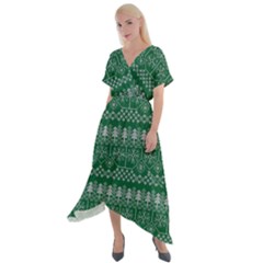 Christmas Knit Digital Cross Front Sharkbite Hem Maxi Dress