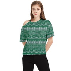 Christmas Knit Digital One Shoulder Cut Out T-shirt