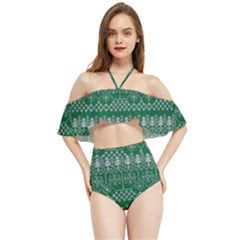 Christmas Knit Digital Halter Flowy Bikini Set  by Mariart