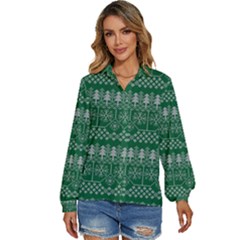 Christmas Knit Digital Women s Long Sleeve Button Up Shirt