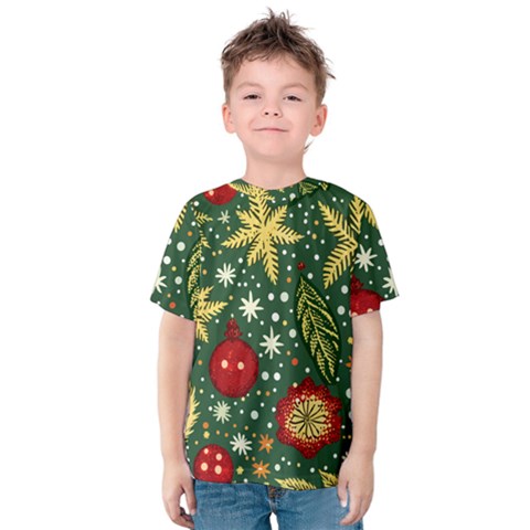 Christmas Pattern Kids  Cotton T-shirt by Valentinaart