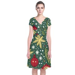 Christmas Pattern Short Sleeve Front Wrap Dress by Valentinaart