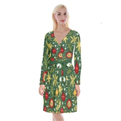 Christmas Pattern Long Sleeve Velvet Front Wrap Dress by Valentinaart