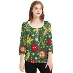 Christmas Pattern Chiffon Quarter Sleeve Blouse