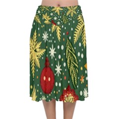 Christmas Pattern Velvet Flared Midi Skirt by Valentinaart