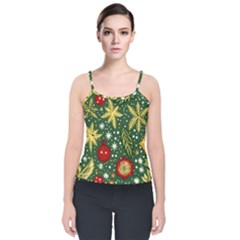 Christmas Pattern Velvet Spaghetti Strap Top by Valentinaart