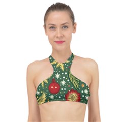 Christmas Pattern High Neck Bikini Top by Valentinaart