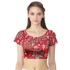 Christmas Pattern Short Sleeve Crop Top by Valentinaart