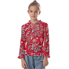 Christmas Pattern Kids  Frill Detail T-shirt