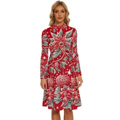 Christmas Pattern Long Sleeve Shirt Collar A-line Dress