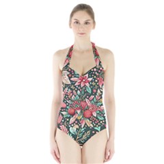 Christmas Pattern Halter Swimsuit