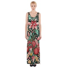 Christmas Pattern Thigh Split Maxi Dress