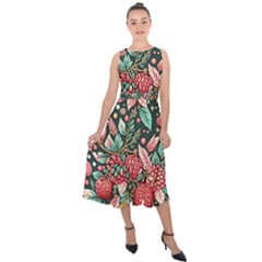 Christmas Pattern Midi Tie-back Chiffon Dress