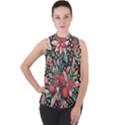 Christmas pattern Mock Neck Chiffon Sleeveless Top View1