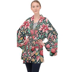 Christmas Pattern Long Sleeve Velvet Kimono 